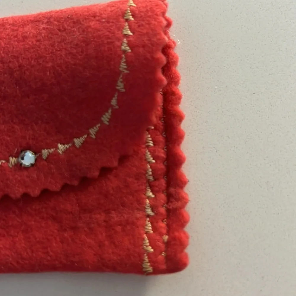 Vintage 50s Pink Felt Eyeglass Case Hand-Crafted Rhinestones Zig-Zag Stitching